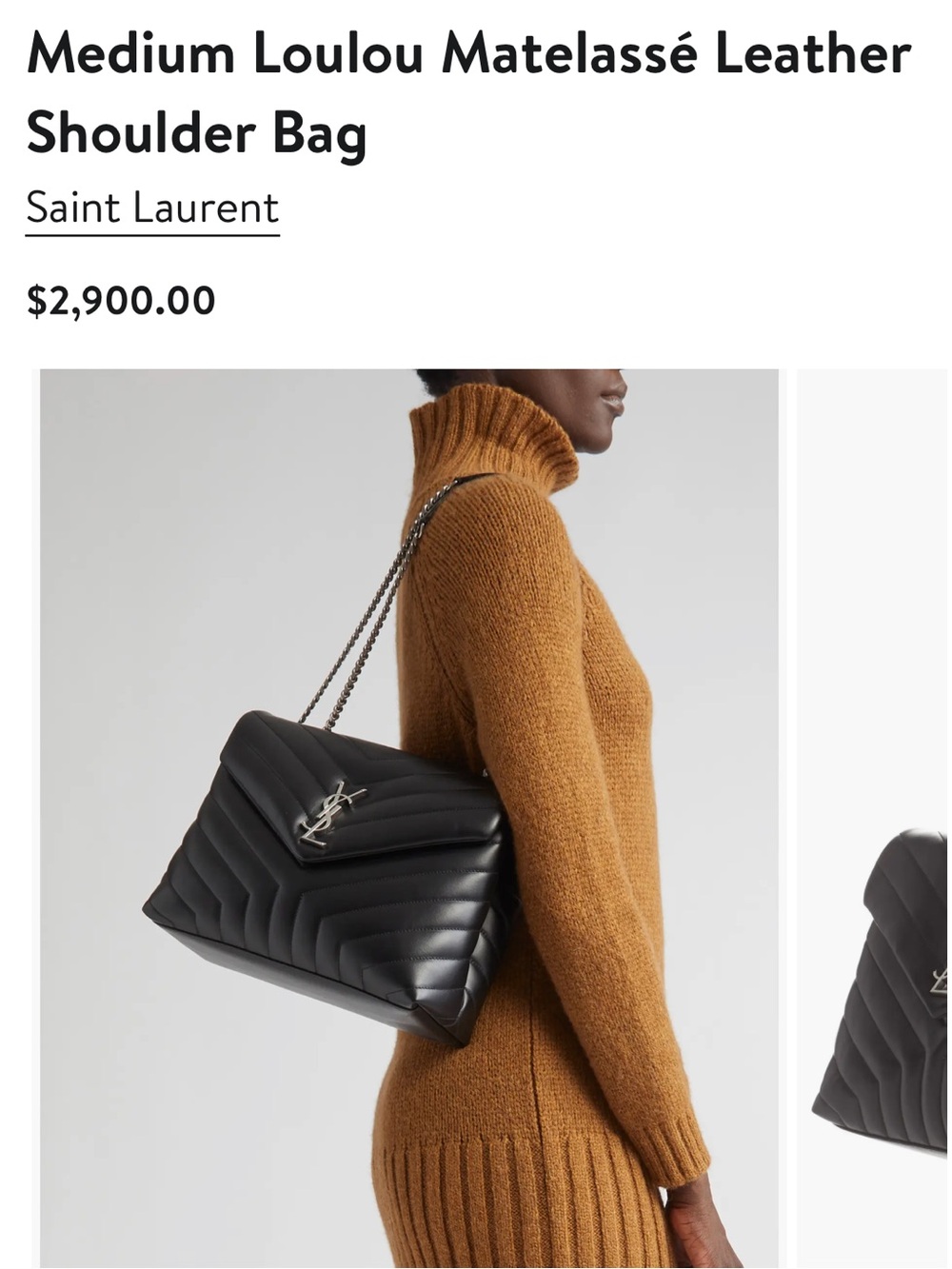 Saint Laurent Black Quilted Chevron Leather Shoulder Bag with Silver Hardware